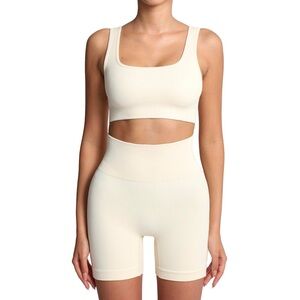 Cream Seamless Ribbed Activewear Set